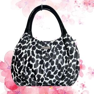 Kate Spade VINTAGE Black & White Leopard Print Hobo Bag Green Interior